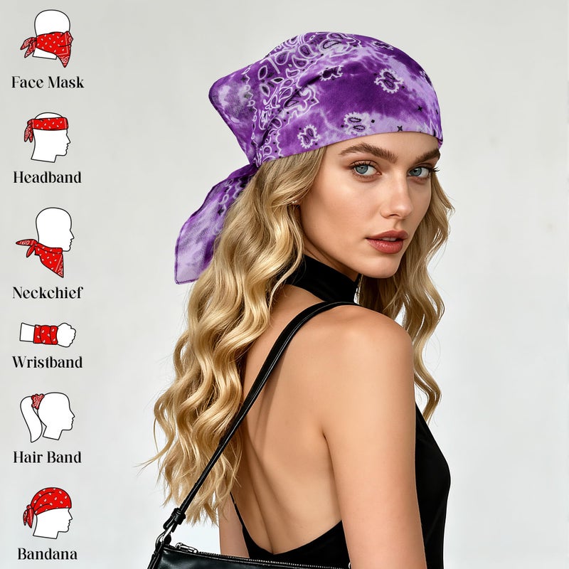 URATOT 6 Pack 22 x 22 Inch Tie Dye Bandana Cotton Paisley Bandanas Headbands Cowboy Handkerchiefs for Men and Women - Image 4